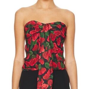 For Love And Lemons Abby Red Floral Strapless Top